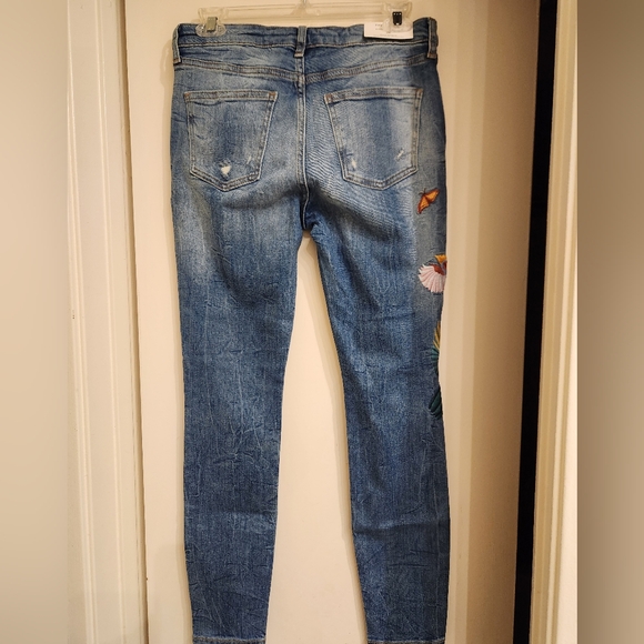 Zara Birds Embroidered Denim Jeans US 6 EU 38 Butterfly 🦋 NWT - Picture 5 of 6